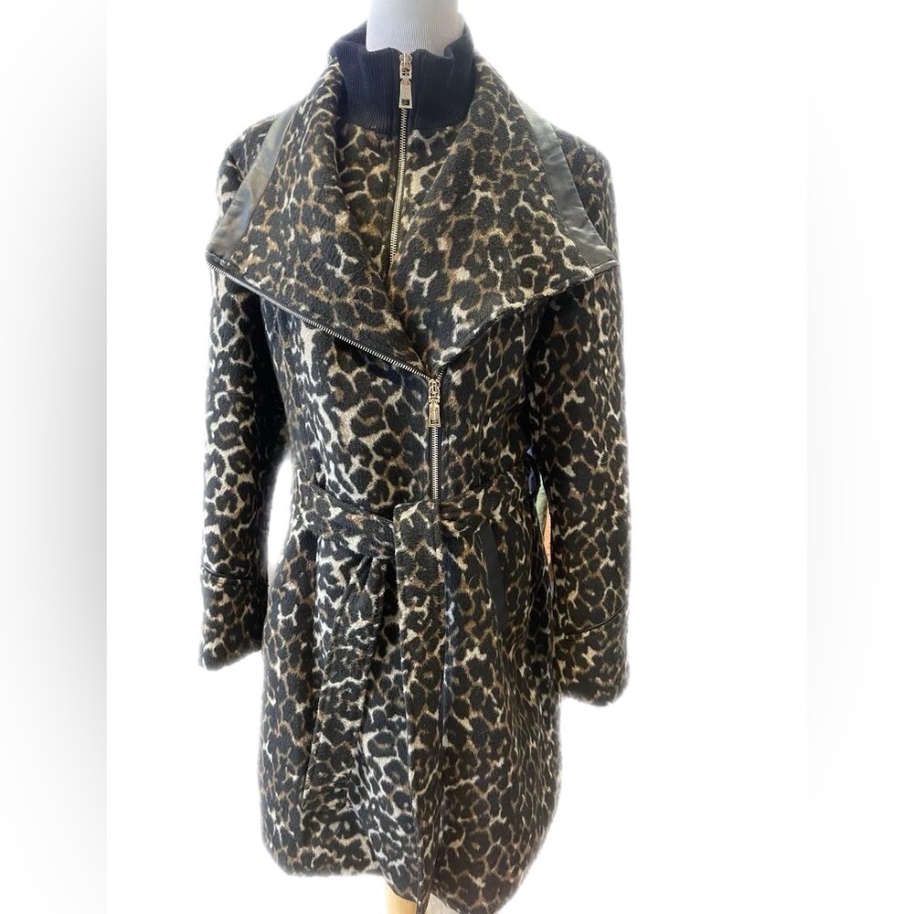 Vince Camuto Black and Brown Animal Print Trench Coat